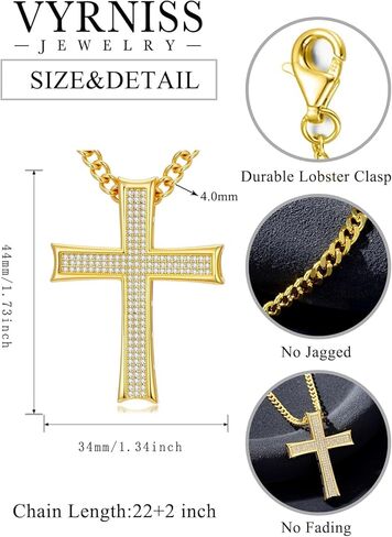 18K Gold Cross Necklcae for Men Women Hip Hop Iced Out Cross Jewelry Religious Jewelry Christmas Gift(with Gift Box) in Saudi Arabia