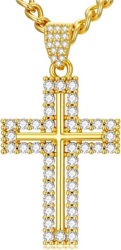 18K Gold Cross Necklcae for Men Women Hip Hop Iced Out Cross Jewelry Religious Jewelry Christmas Gift(with Gift Box) in Saudi Arabia