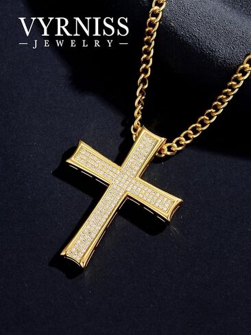 18K Gold Cross Necklcae for Men Women Hip Hop Iced Out Cross Jewelry Religious Jewelry Christmas Gift(with Gift Box) in Saudi Arabia