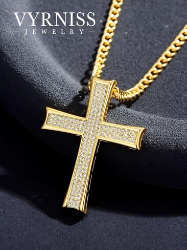 18K Gold Cross Necklcae for Men Women Hip Hop Iced Out Cross Jewelry Religious Jewelry Christmas Gift(with Gift Box) in Saudi Arabia