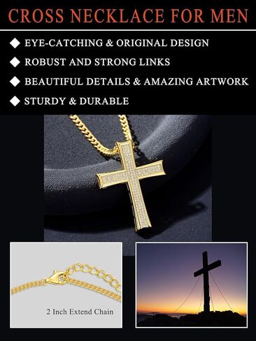 18K Gold Cross Necklcae for Men Women Hip Hop Iced Out Cross Jewelry Religious Jewelry Christmas Gift(with Gift Box) in Saudi Arabia