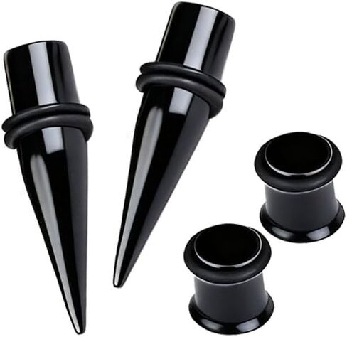 316L Surgical Steel Ear Gauge Stretching Kit, Tapers and Tunnels Set, 14G-00G Sizes, Hypoallergenic Single Flare with O-Rings for Body Piercing in Kuwait