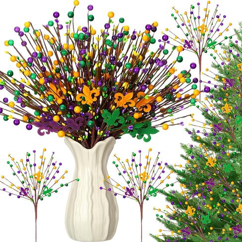 10 Pcs Mardi Gras Decoration Mardi Gras Picks 15.75'' Purple Gold Green Berry Stems Ornaments Artificial Picks and Sprays for Tree Wreath Vase Carnival Party Decor in Saudi Arabia