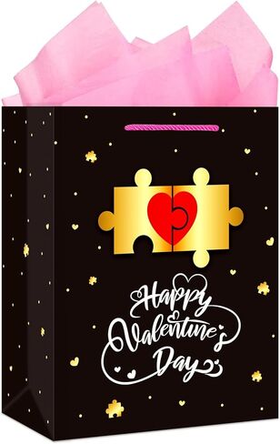 Juesmos 13 "حقيبة هدايا عيد الحب مع أوراق الأنسجة Happy Valentines Day Gift مع مقابض حب القلب الأشياء الجيدة التي تعالج حقيبة عيد الحب لصديق صديقها زوجة زوجة الزوج in Kuwait