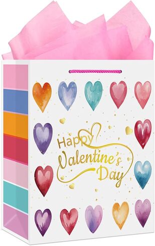 Juesmos 13 "حقيبة هدايا عيد الحب مع أوراق الأنسجة Happy Valentines Day Gift مع مقابض حب القلب الأشياء الجيدة التي تعالج حقيبة عيد الحب لصديق صديقها زوجة زوجة الزوج in Kuwait