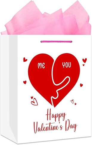 Juesmos 13 "حقيبة هدايا عيد الحب مع أوراق الأنسجة Happy Valentines Day Gift مع مقابض حب القلب الأشياء الجيدة التي تعالج حقيبة عيد الحب لصديق صديقها زوجة زوجة الزوج in Kuwait