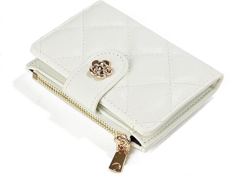 WEILIAN Small Wallet for Women Floral Snap Slim Quilted Faux Leather Zip Coin Purse & Card Holder - White in Saudi Arabia
