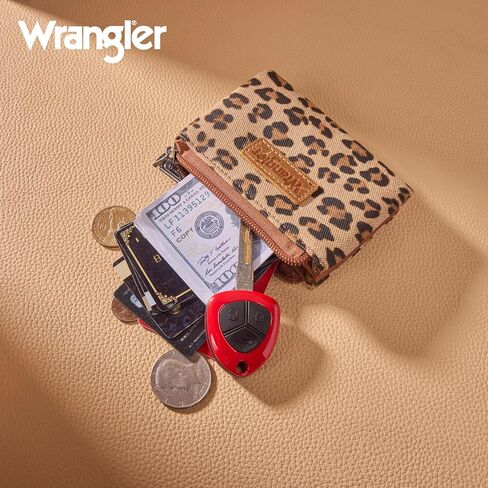 Wrangler Small Coin Purse Pouch for Women, Leopard Print Wallet with Double Compartments WG366-W112LP in Saudi Arabia