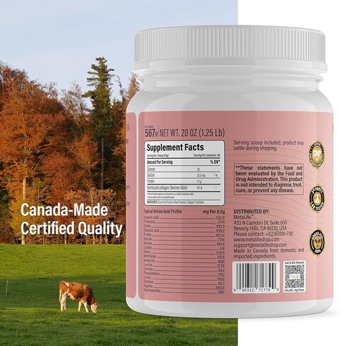 Collagen Powder 20 Oz, 66 Servings, Hydrolyzed Collagen Peptides, Grass-Fed Bovine, Unflavored, Made in Canada, Supports Joints, Skin, Hair & Nails, Protein Supplement for Women & Men in Saudi Arabia