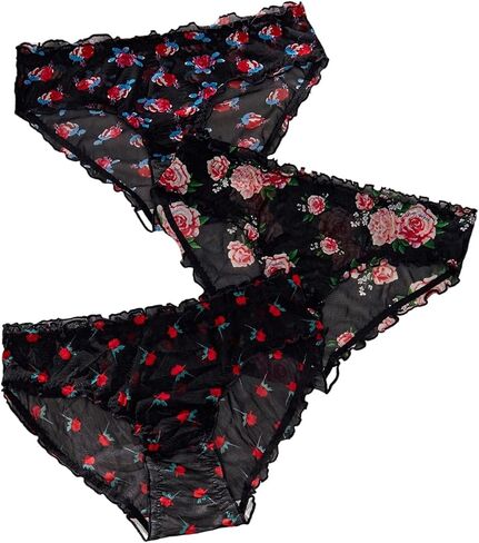 WDIRARA Women's Plus Size 3 Pack Briefs Floral Mesh Frill Trim Panties Underwear in Saudi Arabia