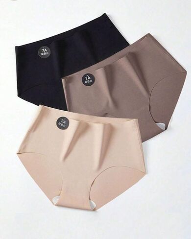 3-Pack Seamless Ice Silk Panties for Women, Mid-Waist Soft Briefs, Invisible Underwear Solid Color Comfort in Saudi Arabia