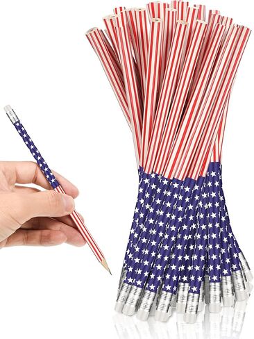 American Flag Pencils USA Flag Patriotic Pencils with Erasers for Independence Day, 4th of July, Veterans Day, Party Favor, Office School Supplies(60 Pcs) in Saudi Arabia