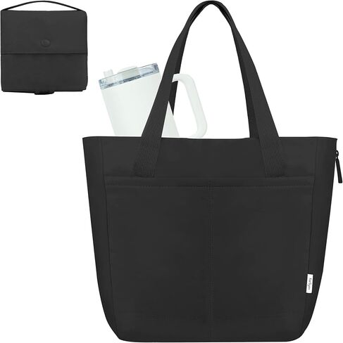 Tote Bag for Women Foldable Tote Purses Bags With Cup Holder Zipper Travel Shoulder Bag Handbag for Work,Nurse,School in Saudi Arabia