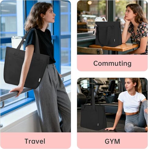 Tote Bag for Women Foldable Tote Purses Bags With Cup Holder Zipper Travel Shoulder Bag Handbag for Work,Nurse,School in Saudi Arabia