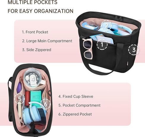 Tote Bag for Women Foldable Tote Purses Bags With Cup Holder Zipper Travel Shoulder Bag Handbag for Work,Nurse,School in Saudi Arabia