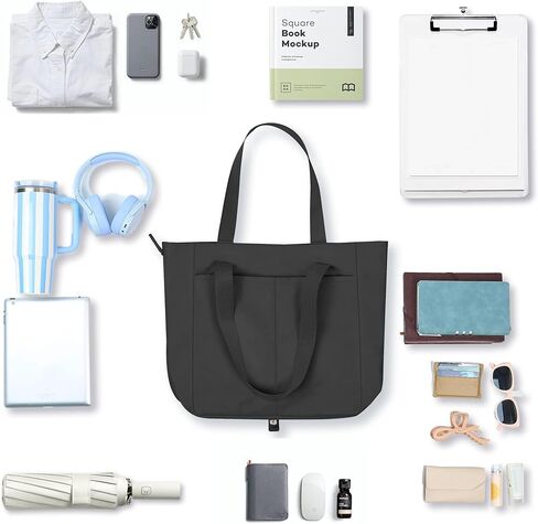 Tote Bag for Women Foldable Tote Purses Bags With Cup Holder Zipper Travel Shoulder Bag Handbag for Work,Nurse,School in Saudi Arabia