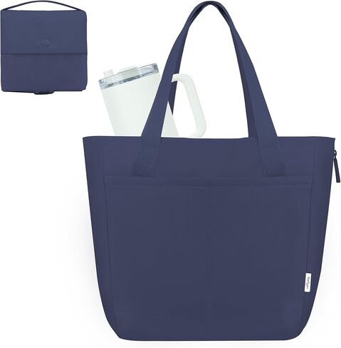 Tote Bag for Women Foldable Tote Purses Bags With Cup Holder Zipper Travel Shoulder Bag Handbag for Work,Nurse,School in Saudi Arabia