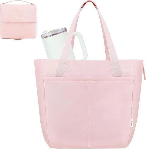 Tote Bag for Women Foldable Tote Purses Bags With Cup Holder Zipper Travel Shoulder Bag Handbag for Work,Nurse,School in Saudi Arabia