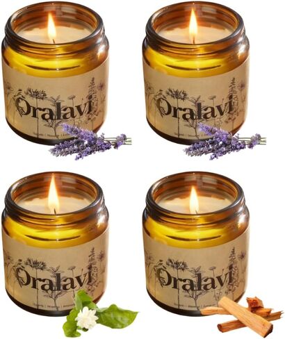 Candle 4 Pack Gift Set for Women&Men, 30 oz 240 Hour Long Lasting,Lavendar Jasmine Sandalwood Soy Candles, Aromatherapy Candles for Home Relaxation | Stress Relief | Meditation | Yoga | SPA in Saudi Arabia