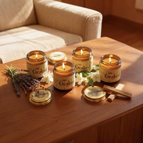 Candle 4 Pack Gift Set for Women&Men, 30 oz 240 Hour Long Lasting,Lavendar Jasmine Sandalwood Soy Candles, Aromatherapy Candles for Home Relaxation | Stress Relief | Meditation | Yoga | SPA in Saudi Arabia