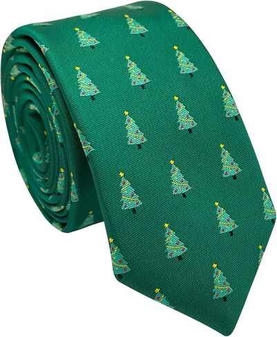 Retreez Christmas Joyful Christmas Tree Pattern Microfiber 2.4" Skinny Tie in Saudi Arabia