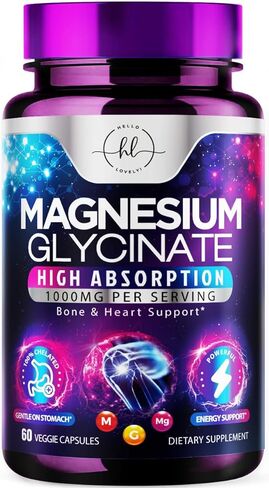 Magnesium Glycinate Supplement 1000mg - 100% Chelated & Purified - to Support Sleep, Heart Health, Muscles, & Bone Strength - Best Absorption Magnesium Glycinate, Bottled in USA - 60 Capsules in Saudi Arabia