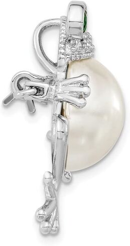 925 Sterling Silver Cheryl M Rhodium-plated Cubic Zirconia and FWC Pearl Frog Pin Pendant (L-27mm, W-24mm) in Saudi Arabia