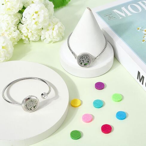 SUNNYCLUE 1 Box 2 Sets Essential Oil Diffuser Bracelets Essential Oil Bracelet Bangles with 10Pcs Refill Pad Tree of Life Stainless Steel Aromatherapy Locket Adjustable Jewelry for Women Gifts Travel in Saudi Arabia