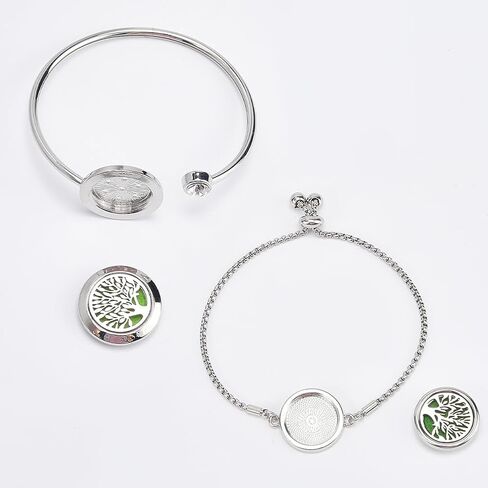 SUNNYCLUE 1 Box 2 Sets Essential Oil Diffuser Bracelets Essential Oil Bracelet Bangles with 10Pcs Refill Pad Tree of Life Stainless Steel Aromatherapy Locket Adjustable Jewelry for Women Gifts Travel in Saudi Arabia