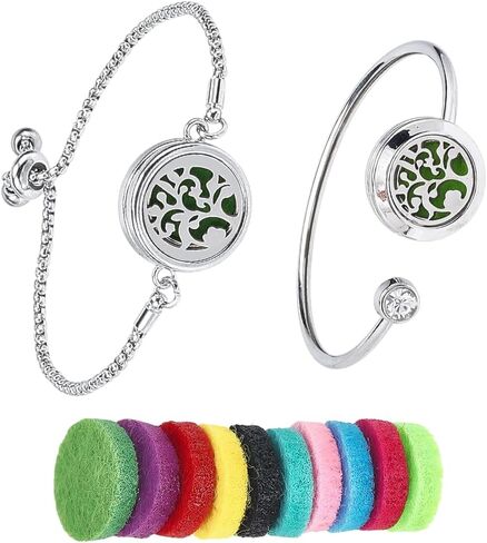 SUNNYCLUE 1 Box 2 Sets Essential Oil Diffuser Bracelets Essential Oil Bracelet Bangles with 10Pcs Refill Pad Tree of Life Stainless Steel Aromatherapy Locket Adjustable Jewelry for Women Gifts Travel in Saudi Arabia