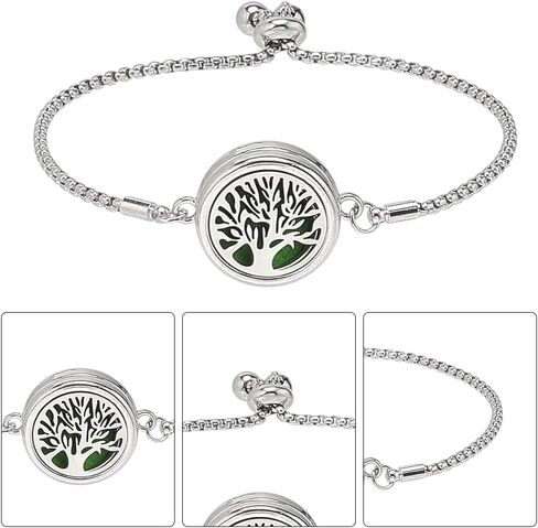 SUNNYCLUE 1 Box 2 Sets Essential Oil Diffuser Bracelets Essential Oil Bracelet Bangles with 10Pcs Refill Pad Tree of Life Stainless Steel Aromatherapy Locket Adjustable Jewelry for Women Gifts Travel in Saudi Arabia