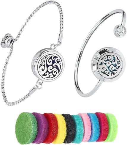 SUNNYCLUE 1 Box 2 Sets Essential Oil Diffuser Bracelets Essential Oil Bracelet Bangles with 10Pcs Refill Pad Tree of Life Stainless Steel Aromatherapy Locket Adjustable Jewelry for Women Gifts Travel in Saudi Arabia
