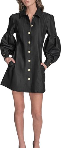 BCBG Womens Long Sleeve Button Front Collared Denim A-line Mini Dress in Saudi Arabia
