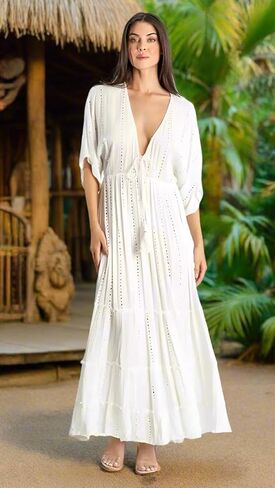 White Embellished Maxi Beach Resort Vacation Dress in Saudi Arabia
