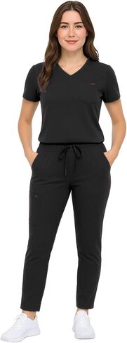 M&M SCRUBS Women’s Rib-Knit Jogger Scrub Set – 8-Pocket V-Neck Top & Tapered Cargo Pant, Stretch Nursing Uniform in Saudi Arabia