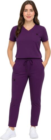 M&M SCRUBS Women’s Rib-Knit Jogger Scrub Set – 8-Pocket V-Neck Top & Tapered Cargo Pant, Stretch Nursing Uniform in Saudi Arabia