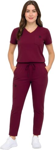M&M SCRUBS Women’s Rib-Knit Jogger Scrub Set – 8-Pocket V-Neck Top & Tapered Cargo Pant, Stretch Nursing Uniform in Saudi Arabia