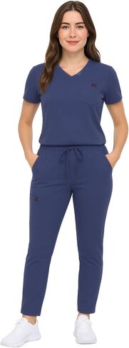 M&M SCRUBS Women’s Rib-Knit Jogger Scrub Set – 8-Pocket V-Neck Top & Tapered Cargo Pant, Stretch Nursing Uniform in Saudi Arabia