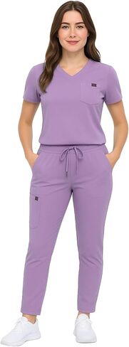 M&M SCRUBS Women’s Rib-Knit Jogger Scrub Set – 8-Pocket V-Neck Top & Tapered Cargo Pant, Stretch Nursing Uniform in Saudi Arabia