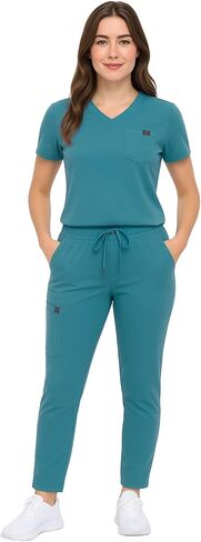 M&M SCRUBS Women’s Rib-Knit Jogger Scrub Set – 8-Pocket V-Neck Top & Tapered Cargo Pant, Stretch Nursing Uniform in Saudi Arabia
