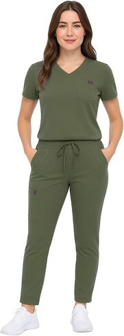 M&M SCRUBS Women’s Rib-Knit Jogger Scrub Set – 8-Pocket V-Neck Top & Tapered Cargo Pant, Stretch Nursing Uniform in Saudi Arabia