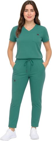 M&M SCRUBS Women’s Rib-Knit Jogger Scrub Set – 8-Pocket V-Neck Top & Tapered Cargo Pant, Stretch Nursing Uniform in Saudi Arabia