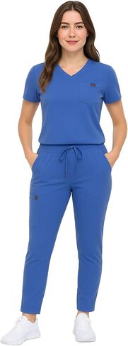 M&M SCRUBS Women’s Rib-Knit Jogger Scrub Set – 8-Pocket V-Neck Top & Tapered Cargo Pant, Stretch Nursing Uniform in Saudi Arabia
