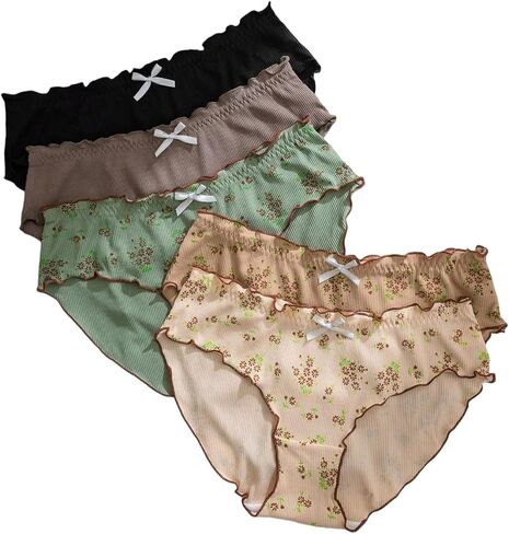 SHENHE Women's 5 Pack Bow Panties Briefs Mid Rise Breathable Soft Lettuce Trim Frilly Underwear in Saudi Arabia