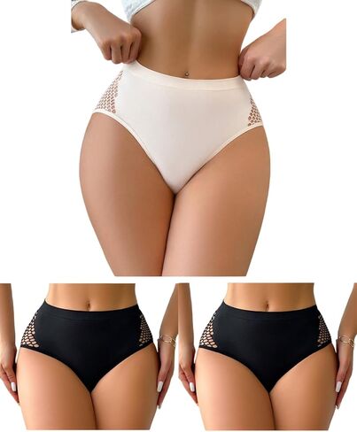 SHENHE Women's 3 Pack Seamless Underwear Hollow Out High Rise Full Coverage Briefs Panties in Saudi Arabia