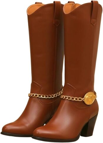 Women’s Gold Boot Chains (Pair) – Adjustable 11–15 in, Oval Long-Horn Concho Charm, Curb Chain Shoe Anklet Set – Western/Country/Rodeo Festival Accessory BC30 in Saudi Arabia