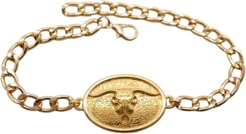 Women’s Gold Boot Chains (Pair) – Adjustable 11–15 in, Oval Long-Horn Concho Charm, Curb Chain Shoe Anklet Set – Western/Country/Rodeo Festival Accessory BC30 in Saudi Arabia