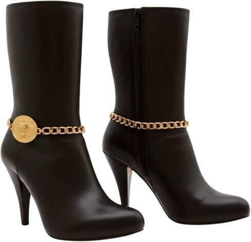 Women’s Gold Boot Chains (Pair) – Adjustable 11–15 in, Oval Long-Horn Concho Charm, Curb Chain Shoe Anklet Set – Western/Country/Rodeo Festival Accessory BC30 in Saudi Arabia