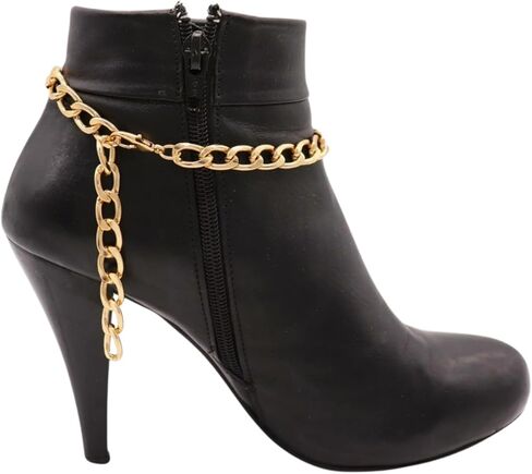 Women’s Gold Boot Chains (Pair) – Adjustable 11–15 in, Oval Long-Horn Concho Charm, Curb Chain Shoe Anklet Set – Western/Country/Rodeo Festival Accessory BC30 in Saudi Arabia