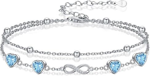 925 Sterling Silver Infinity Heart Birthstone Anklet Bracelets for Women Layered Anklets Bracelets Birthday Jewelry for Her in Saudi Arabia